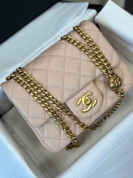 Handbag - 23S Flap Bag With Camellia Chain 17CM -  Lambskin - Beige Gold - AS4040 - £4,530.00